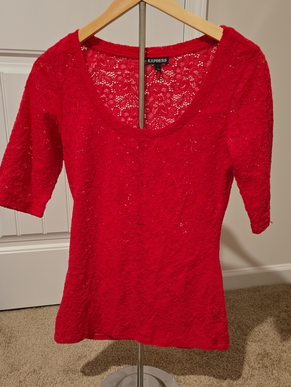 Express Women's Hot pink Lace Scoop Neck Top